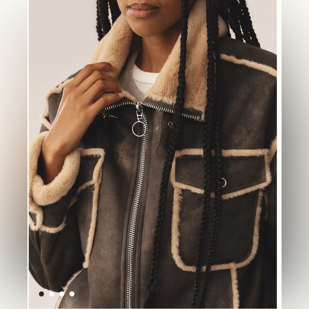 🌟NWT🌟NVLT Shearling Biker Jacket Brown - Picture 2 of 9